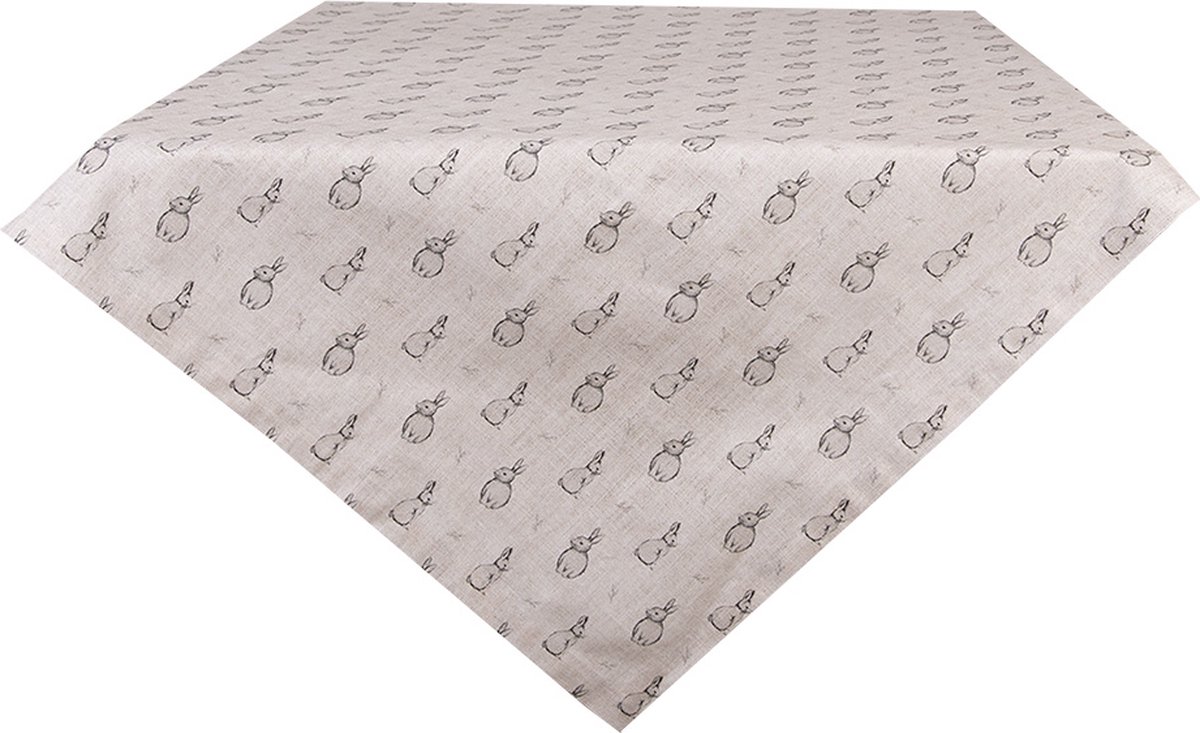 Clayre & Eef Tafelkleed 100x100 cm Beige Grijs Katoen Konijn