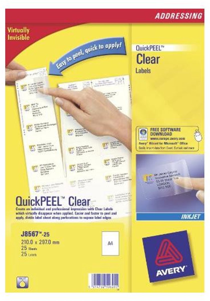 Avery J8567-25 printeretiket Transparant