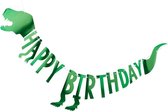 Kartonnen metallic groene dinosaurus verjaardagsslinger - Feestdecoratievoorwerp