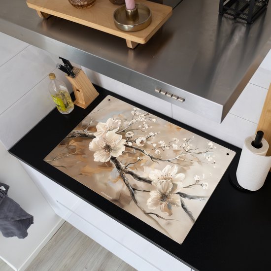 KitchenYeah® Protection plaque induction 77x51 cm - Fleurs - Abstrait - Peint - Beige - Protege plaque de cuisson - Couvre plaque induction - Protecteur d'induction - Cuisine