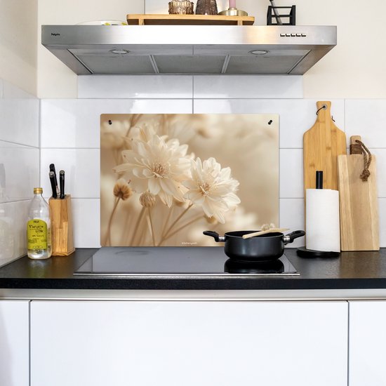 KitchenYeah® Protection plaque induction 70x52 cm - Fleurs - Beige - Nature - Protege plaque de cuisson - Couvre plaque induction - Protecteur d'induction - Cuisine