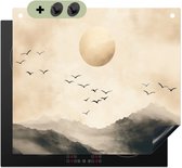 KitchenYeah® Protection plaque induction 60x52 cm - Paysage - Japandi - Oiseaux - Protege plaque de cuisson - Couvre plaque induction - Protecteur d'induction - Cuisine