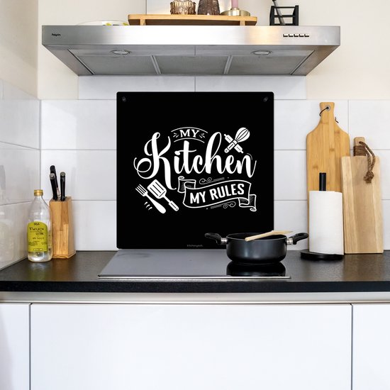 KitchenYeah® Protection plaque induction 58x59 cm - Noir - Citation - Ma cuisine, mes règles - Protege plaque de cuisson - Couvre plaque induction - Protecteur d'induction - Cuisine