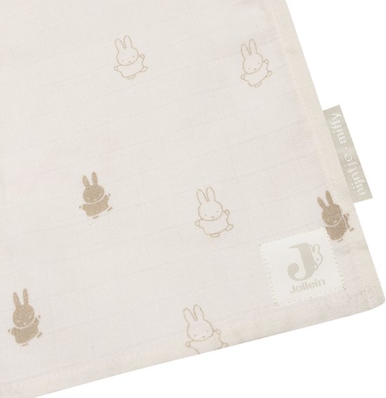 Jollein x Nijntje - Hydrofiele Doek Large 115x115cm - Inbakerdoek, Spuugdoekjes, Baby Doeken - Zacht Katoen - Happy Miffy - Nougat - 2 Stuks van Jollein — afbeelding 5