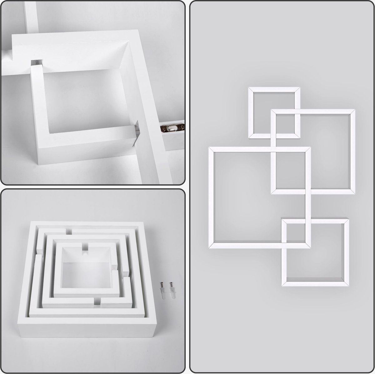 Senza Marchio Belle Vous White Floating Cube Shelves Wall-Mounted Wooden Storage Cubes for Home Bedroom Living Room Bathroom Kitchen or Office Decorative Wall Display 4 Different Sized Shelves