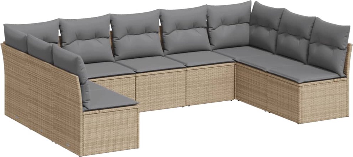 The Living Store 9-delige Loungeset met kussens poly rattan beige - Loungeset - Tuinset - Lounge Bank - Buitendecoratie - Garden Furniture