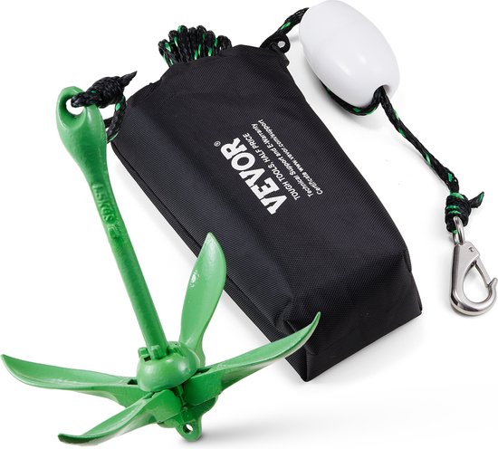 Ensemble d'ancrage pour kayak VEVOR – Anker pliable en fonte de 1,5 kg avec corde de 8 m, crochet en acier inoxydable et sac de rangement pour kayaks, planches à pagaie et sports nautiques en petit bateau