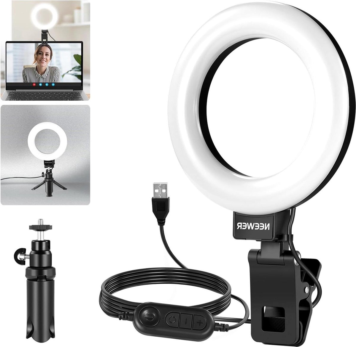 Basic Ring Light met clip en statief 10 W 3000 K-6000 K dimbaar - BR60