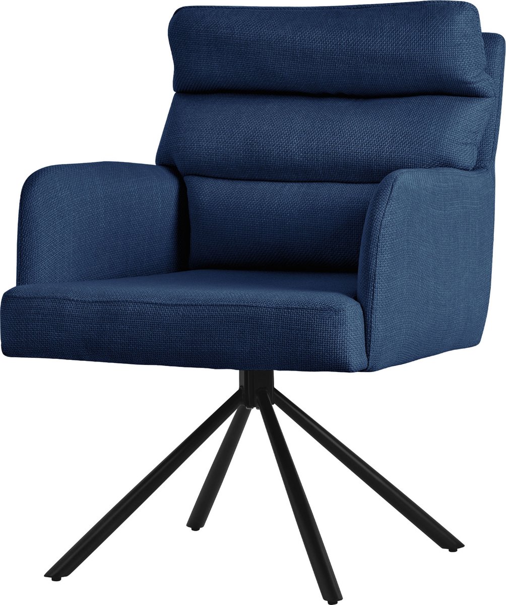 ml-design eetkamerstoel draaibaar donkerblauw, woonkamerstoel met armleuning & rugleuning, draaistoel autostoel, gestoffeerde stoel met polyester bekleding, afneembaar rugkussen, metalen poten