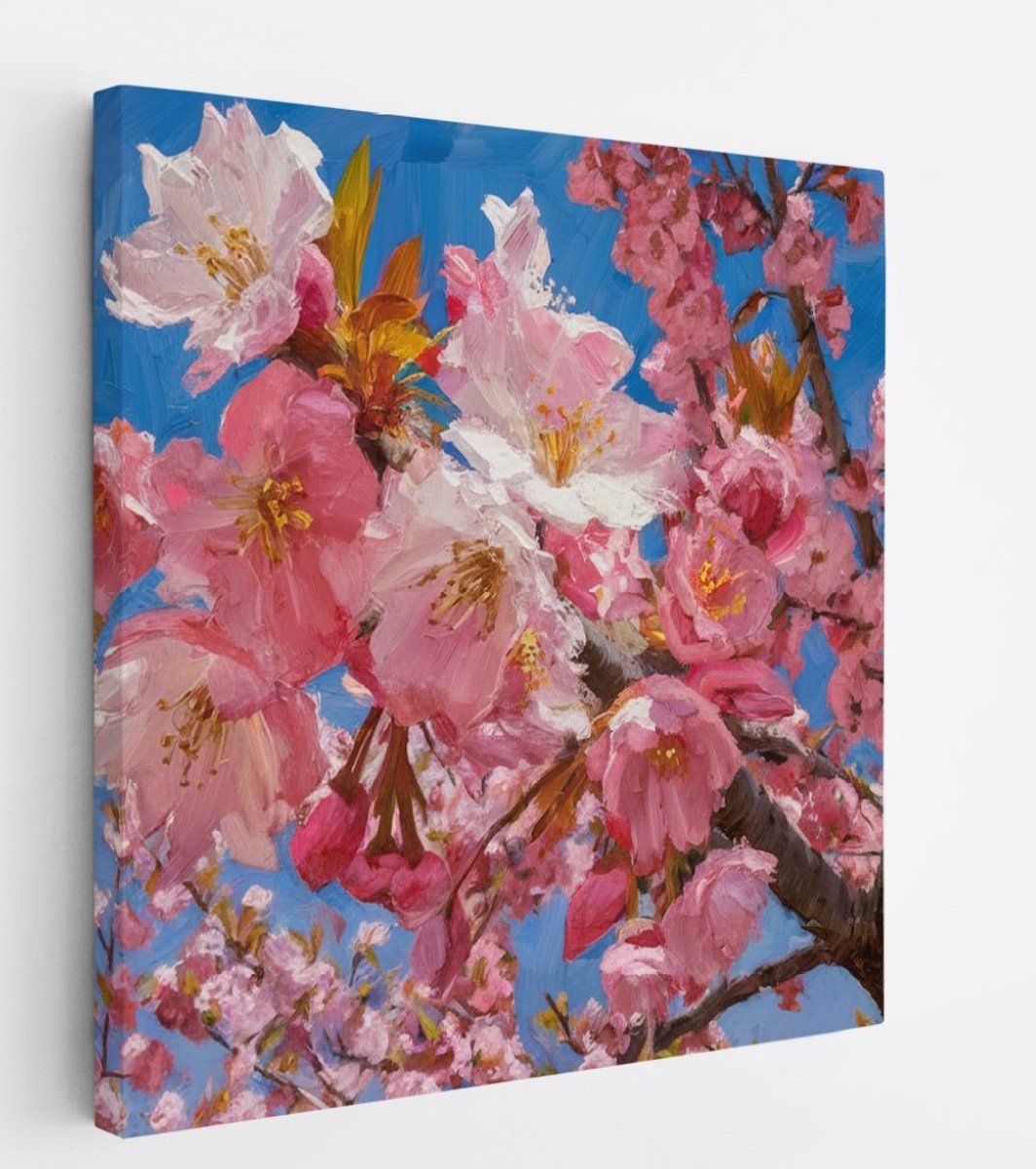 Saammp Canvas Schilderij - Boom met roze bloesem - Bloemen - abstract - 100x100 - Foto op canvas - Wanddecoratie - Muurdecoratie Woonkamer - Kantoor Decoratie Multicolor