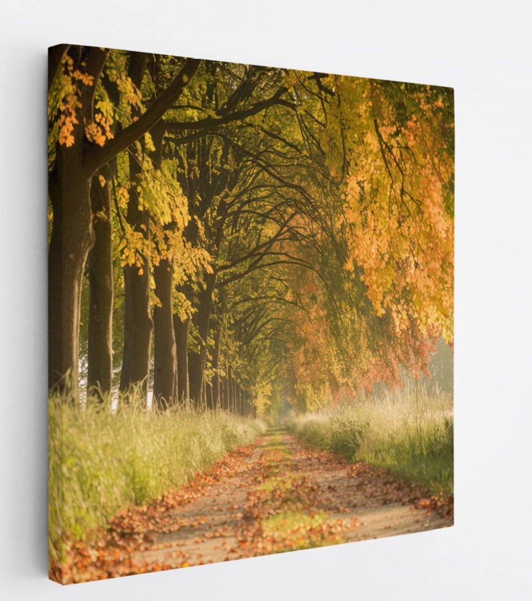 Saammp Canvas Schilderij - Bospad - Nederland - Landschap - Natuur - 30x30 - Foto op canvas - Wanddecoratie - Muurdecoratie Woonkamer - Slaapkamer decoratie - Canvas Print Multicolor