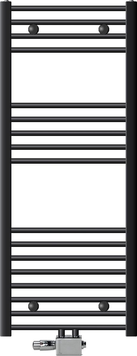 Badkamer radiator middenaansluiting 500x1200 mm antraciet gebogen met universele aansluitset LuxeBath