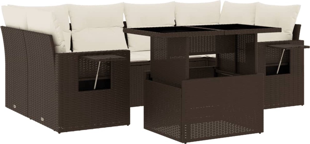 The Living Store 7-delige Loungeset met kussens poly rattan bruin - Loungebank - Lounge Set - Buitendecoratie - Tuinmeubelen - Pe Rattan
