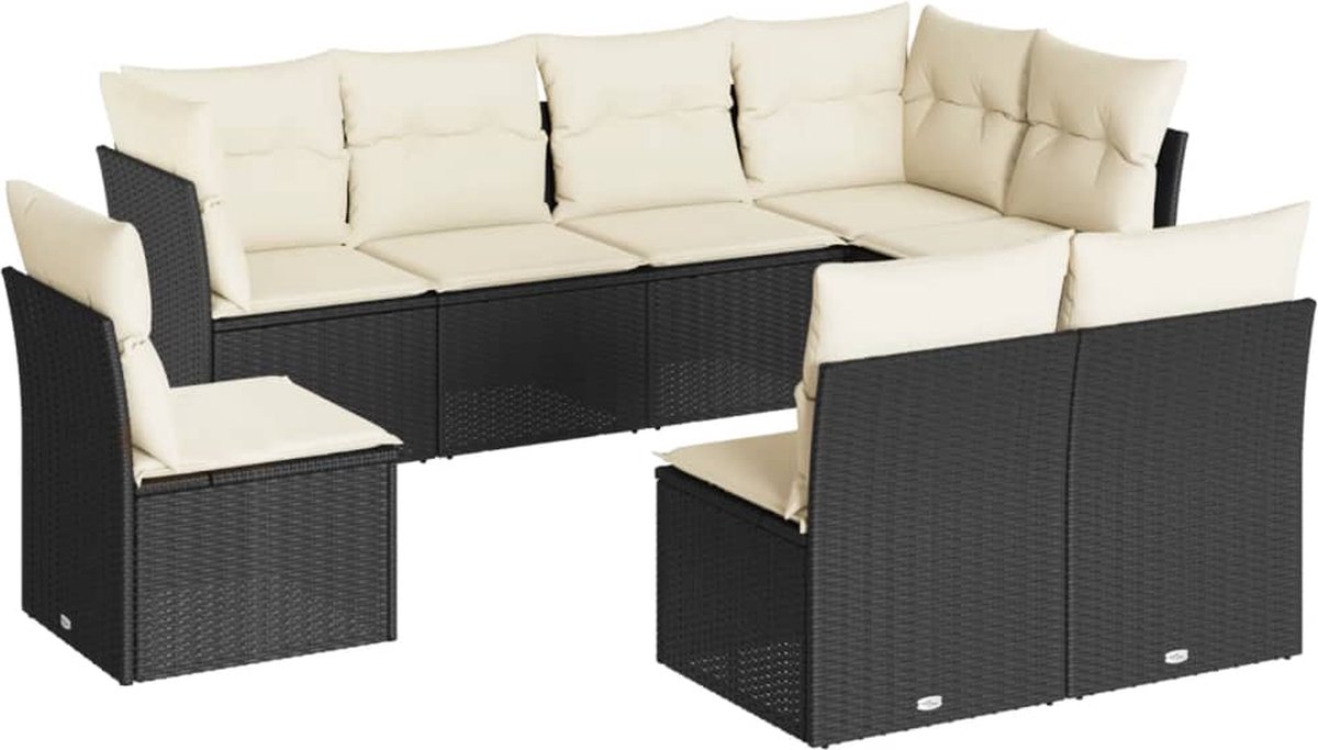 The Living Store 8-delige Loungeset met kussens poly rattan zwart - Loungeset - Tuinset - Lounge Bank - Buitendiner - Garden Furniture