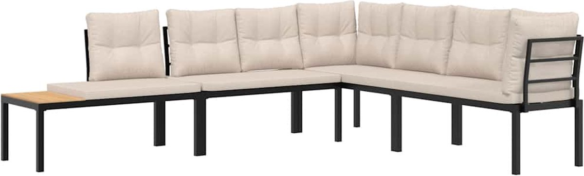 The Living Store 4-delige Tuinbankenset met kussens gepoedercoat staal zwart - Tuinbanken - Tuinset - Buitendecoratie - Lounge Set - Terrasmeubels