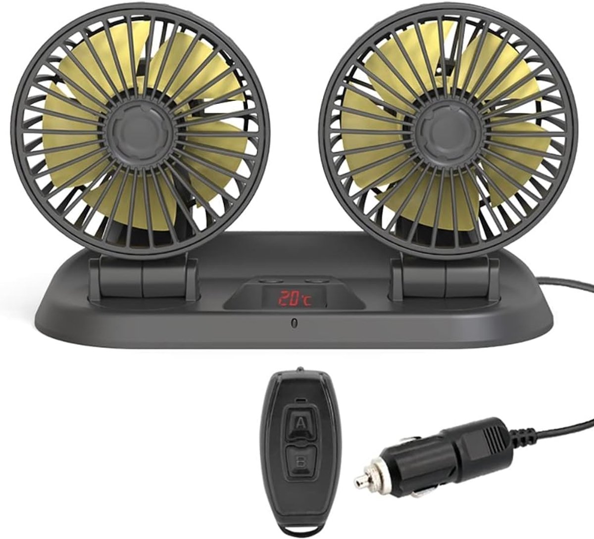 Draagbare Elektrische Auto Ventilator met 360° Verstelbare Hoofden - 12V/24V Koeling voor de Zomer