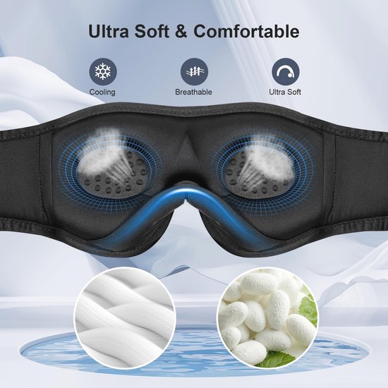 RENPHO Slaapmasker met Bluetooth V5.2, ultra zachte slaaphoofdtelefoon, 3D, blackout, draadloos slaapmasker voor zijslapers, comfort, oogmasker, wit geluidsmasker