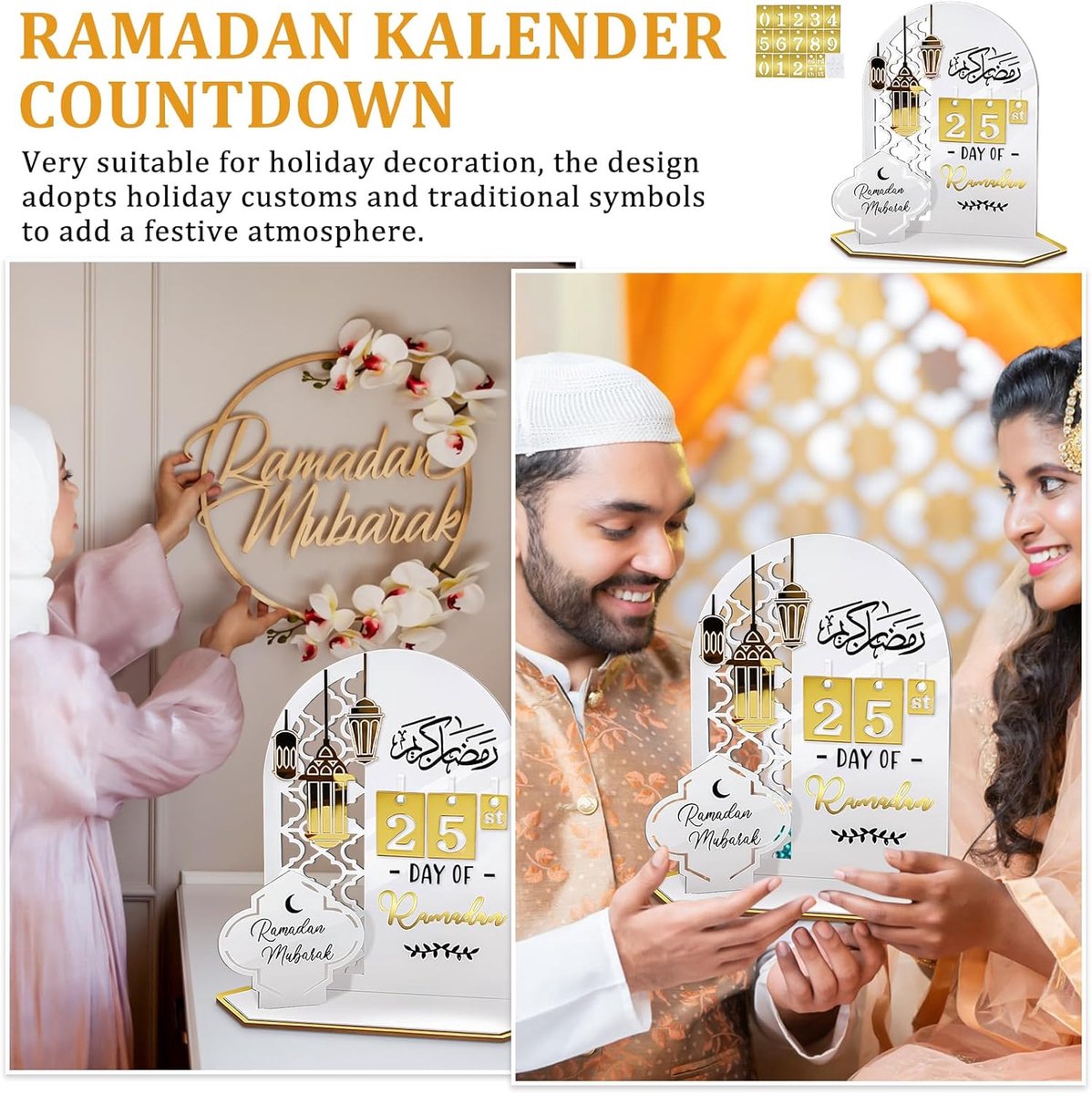 Calendrier du Ramadan en acrylique, 30 jours du mois béni, compte à rebours jusqu'à l'Aïd, 30 jours jusqu'à l'Aïd, cadeau du Ramadan pour les enfants, décor du Ramadan et de l'Aïd