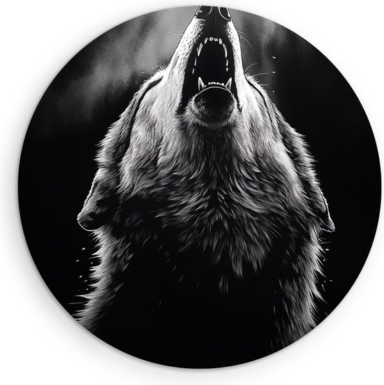 Saammp Forex Muurcirkel - Huilende Wolf - Portret - Natuur - Dieren - Ø 60 - Wandcirkel - Wanddecoratie Cirkel - Muurdecoratie Woonkamer - Slaapkamer decoratie - Rond Schilderij