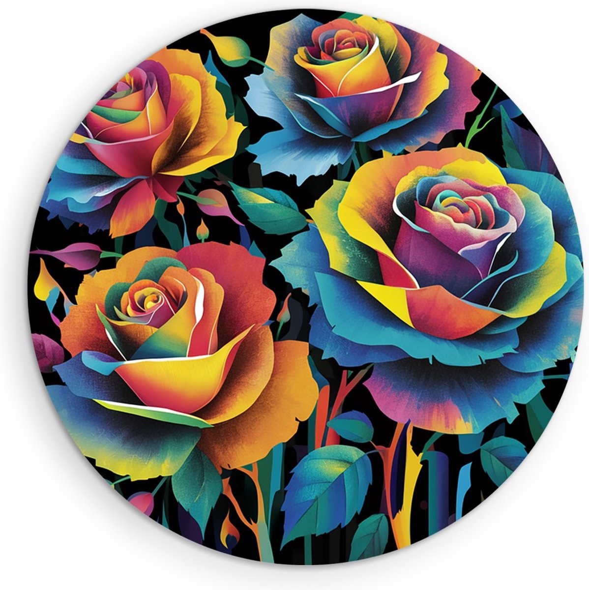 Saammp Forex Muurcirkel - Regenboogrozen - Natuur - Abstract - Ø 40 - Wandcirkel - Wanddecoratie Cirkel - Muurdecoratie Woonkamer - Kantoor Decoratie