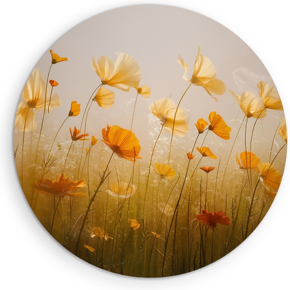 Saammp Forex Muurcirkel - Gele Bloemen - Natuur - Ø 40 - Wandcirkel - Wanddecoratie Cirkel - Muurdecoratie Woonkamer - Kantoor Decoratie