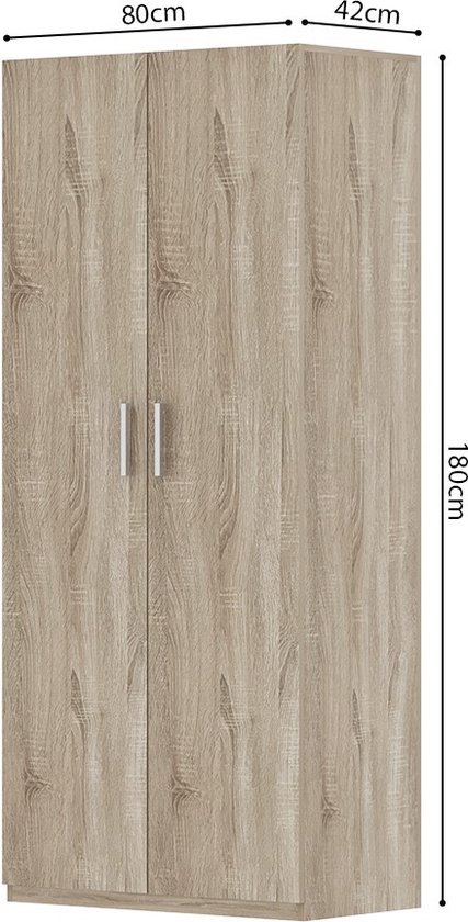 Armoire de rangement Interiax - Armoire ' Mila' - 2 Portes et 4 Étagères | Chêne Sonoma | 180x80x42 cm