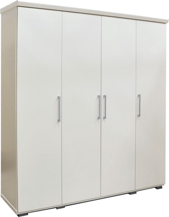 Armoire Interiax «Mila» – 4 Portes, 1 cintre et 6 Étagères | Blanc | 183x160x52cm