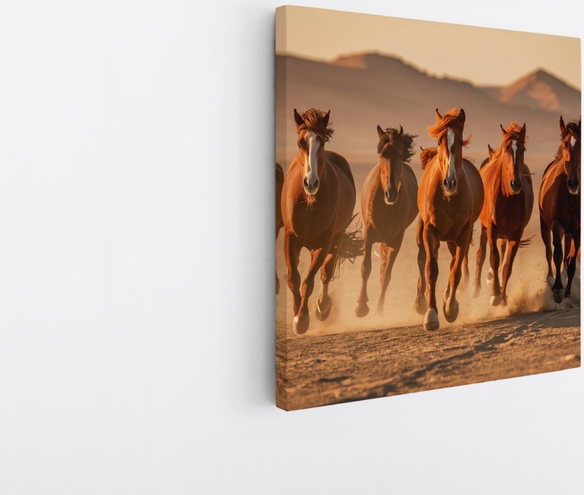Saammp Canvas Schilderij -Groep paarden in galop- Dieren - Natuur - 60x60 - Foto op canvas - Wanddecoratie - muurdecoratie Woonkamer - Slaapkamer decoratie - Canvas Print Multicolor