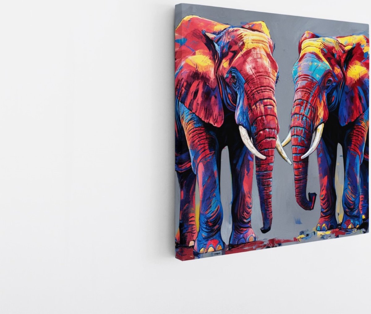 Saammp Canvas Schilderij - 2 Olifanten - Dieren - 100x100 - Foto op canvas - Wanddecoratie - Muurdecoratie Woonkamer - Slaapkamer decoratie - Canvas Print Multicolor