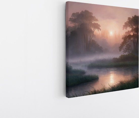 Saammp Canvas Schilderij - Natuur - Mistig Landschap - 100x100 - Foto op canvas - Wanddecoratie - Muurdecoratie Woonkamer - Slaapkamer decoratie - Canvas Print