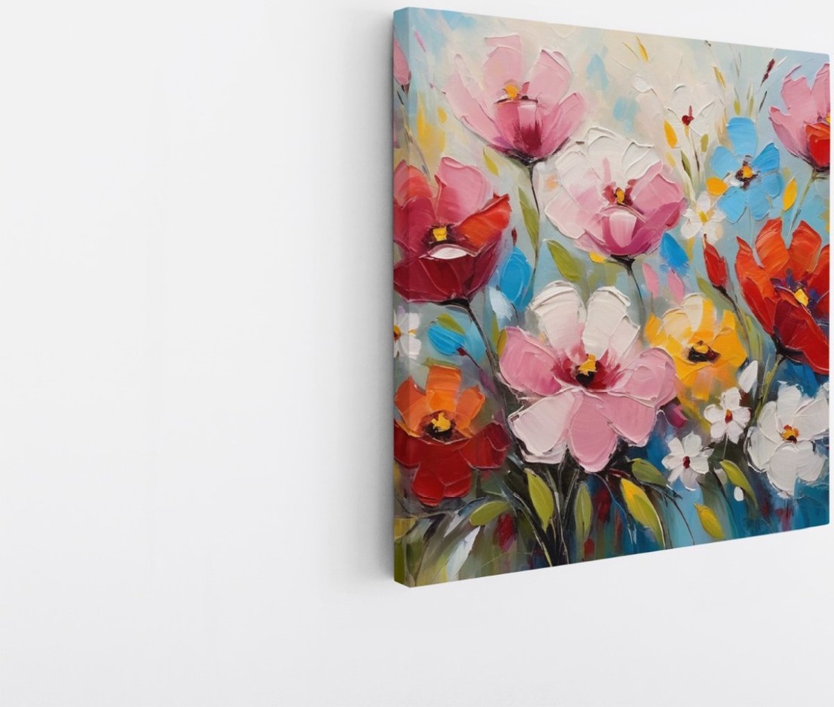 Saammp Canvas Schilderij - Kleurrijke Abstracte Bloemen - Natuur - 40x40 - Foto op canvas - Wanddecoratie - Muurdecoratie Woonkamer - Kantoor Decoratie Multicolor