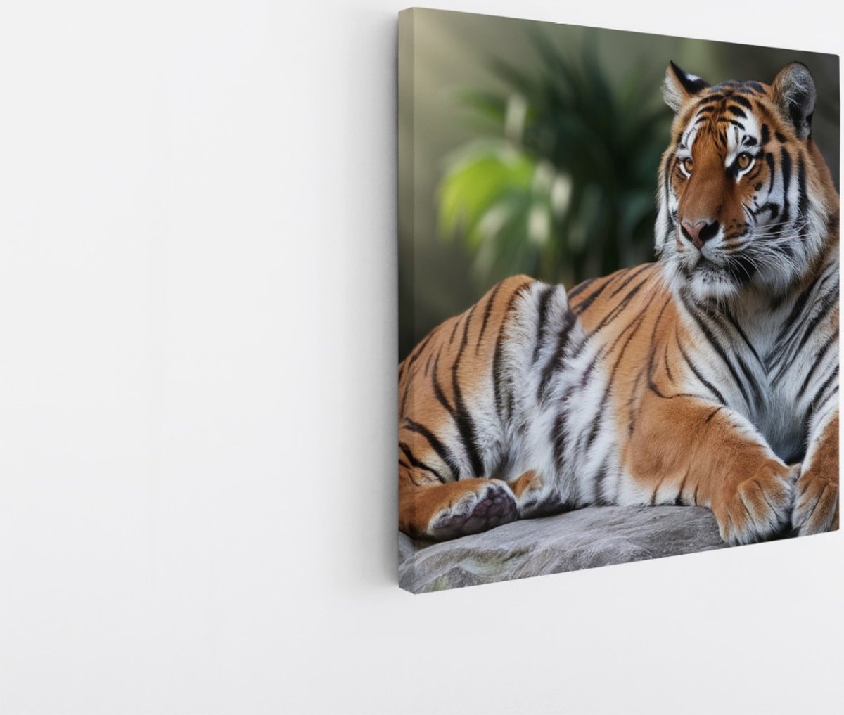 Saammp Canvas Schilderij - Tijger op Steen - Natuur - Dieren - 30x30 - Foto op canvas - Wanddecoratie - muurdecoratie Woonkamer - Slaapkamer decoratie - Canvas Print Multicolor