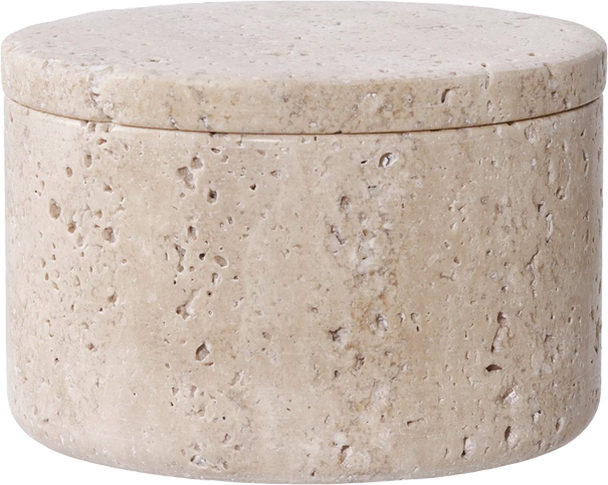 Artichok Joah Voorraadpot - Travertijn - met Deksel - Opbergpot - Beige - Ø 10 x 6,5 cm