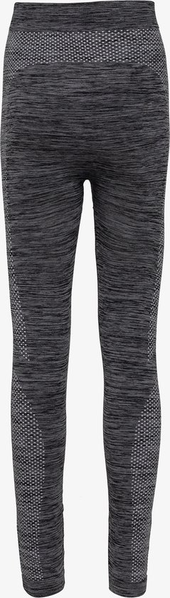 Zwarte, gemêleerde legging met een strakke tailleband en een subtiel ruitpatroon op de zijkanten.