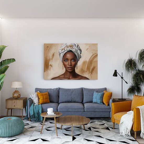 Tableau sur toile Saammp - Femme africaine - Bijoux - abstrait - Or - 50x40 - Photo sur toile - Décoration murale - Décoration murale murale Salon - Décoration chambre - Impression sur toile