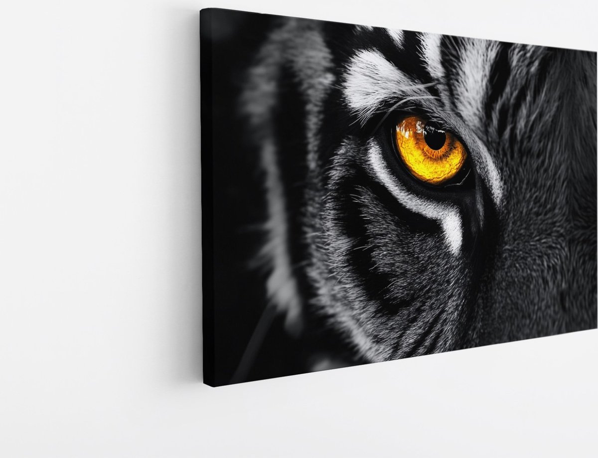 Saammp Canvas Schilderij - Tijger met oranje oog - Natuur - Dieren - 45x30 - Foto op canvas - Wanddecoratie - muurdecoratie Woonkamer - Slaapkamer decoratie - Canvas Print Multicolor