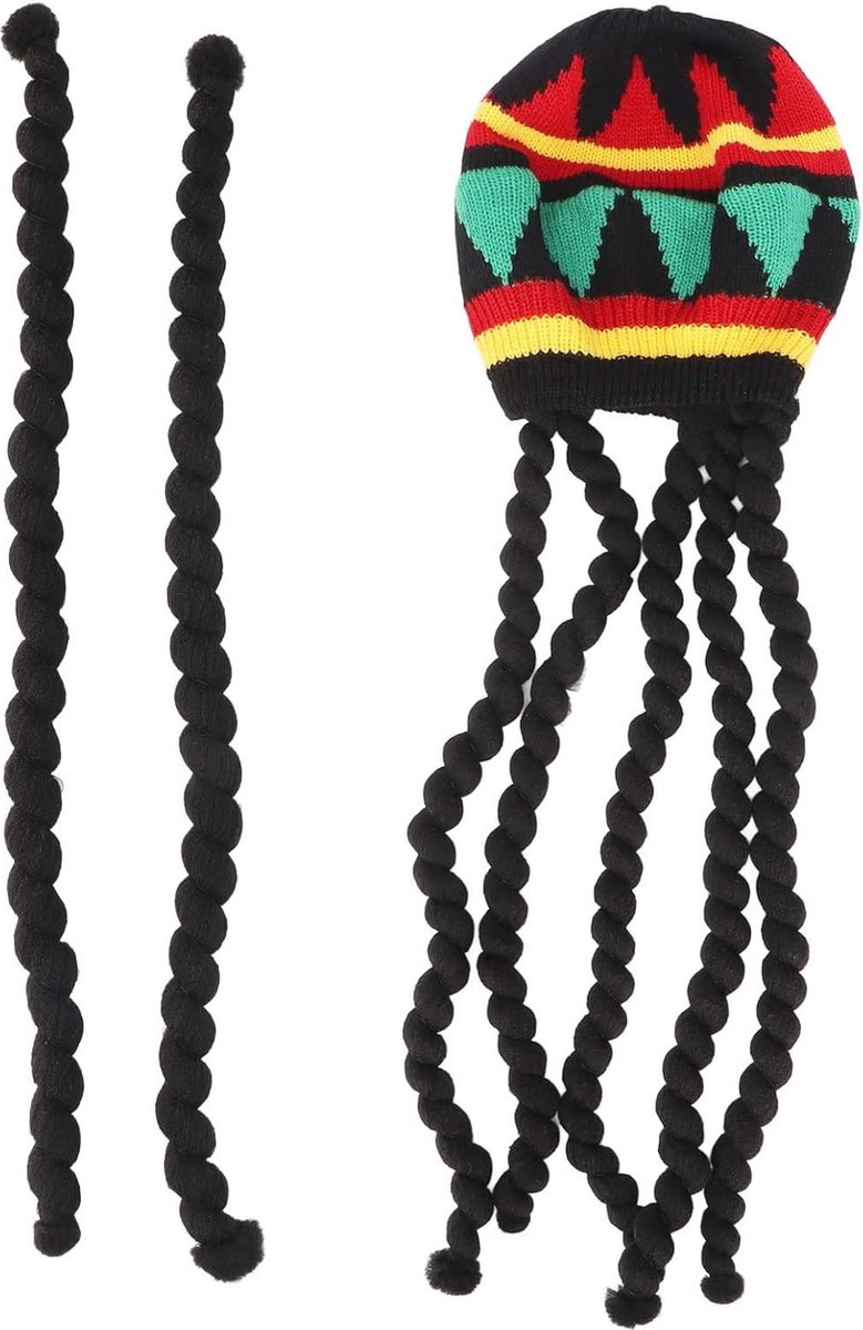 Ademende Gebreide Baret Hoed met Lange Zwarte Dreadlocks - Zomer Winter Halloween Feest .