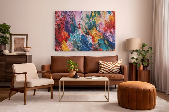 Saammp Canvas Schilderij - Explosie van kleuren - Abstract - 120x80 - Foto op canvas - Wanddecoratie - Muurdecoratie Woonkamer - Slaapkamer decoratie - Canvas Print