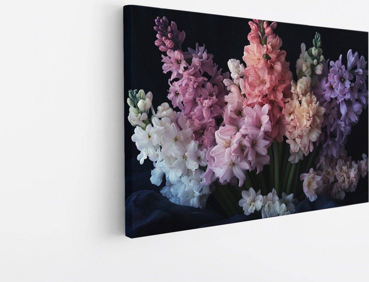 Saammp Canvas Schilderij - Kleurrijke bloemen - Zwart - Natuur - Abstract - 60x40 - Foto op canvas - Wanddecoratie - Muurdecoratie Woonkamer - Kantoor Decoratie Multicolor
