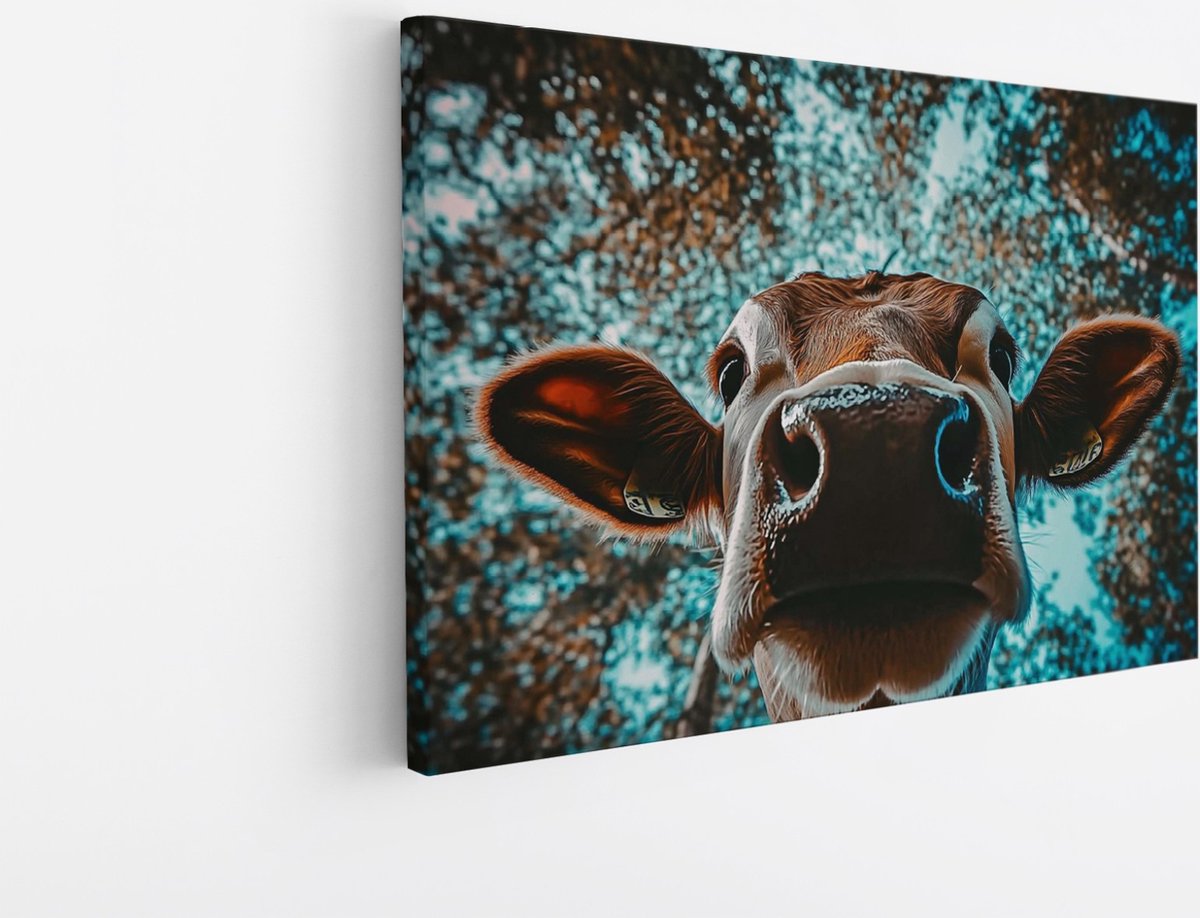 Saammp Canvas Schilderij - Portret - Koe - Natuur - Dieren - 90x60 - Foto op canvas - Wanddecoratie - Muurdecoratie Woonkamer - Slaapkamer decoratie - Canvas Print Multicolor