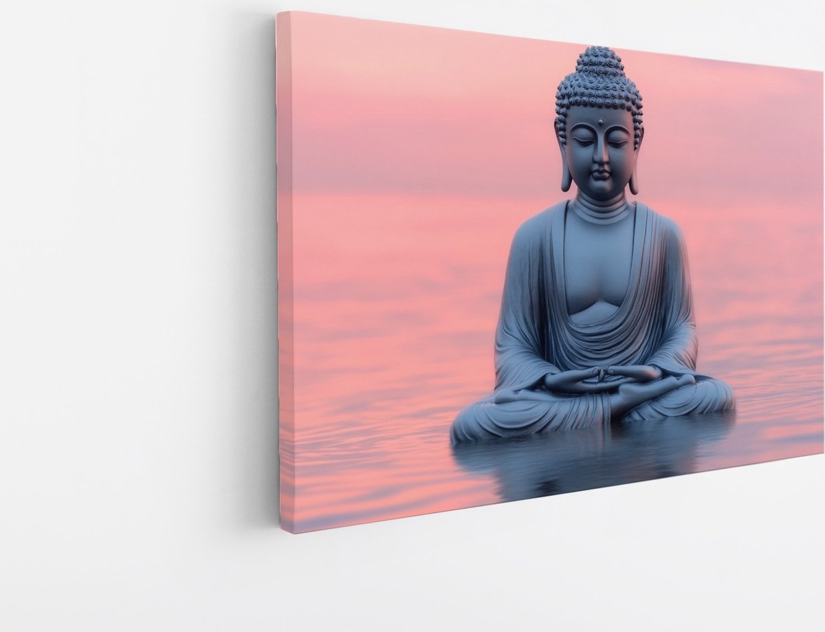 Saammp Canvas Schilderij - Boeddha - Roze lucht - 70x50 - Foto op canvas - Wanddecoratie - Muurdecoratie Woonkamer - Canvas schilderijen Multicolor