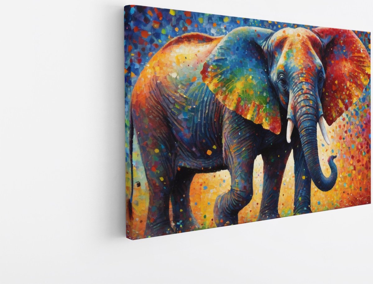 Saammp Canvas Schilderij - Olifant - Kleurrijk - Dieren - 90x60 - Foto op canvas - Wanddecoratie - Muurdecoratie Woonkamer - Slaapkamer decoratie - Canvas Print Multicolor