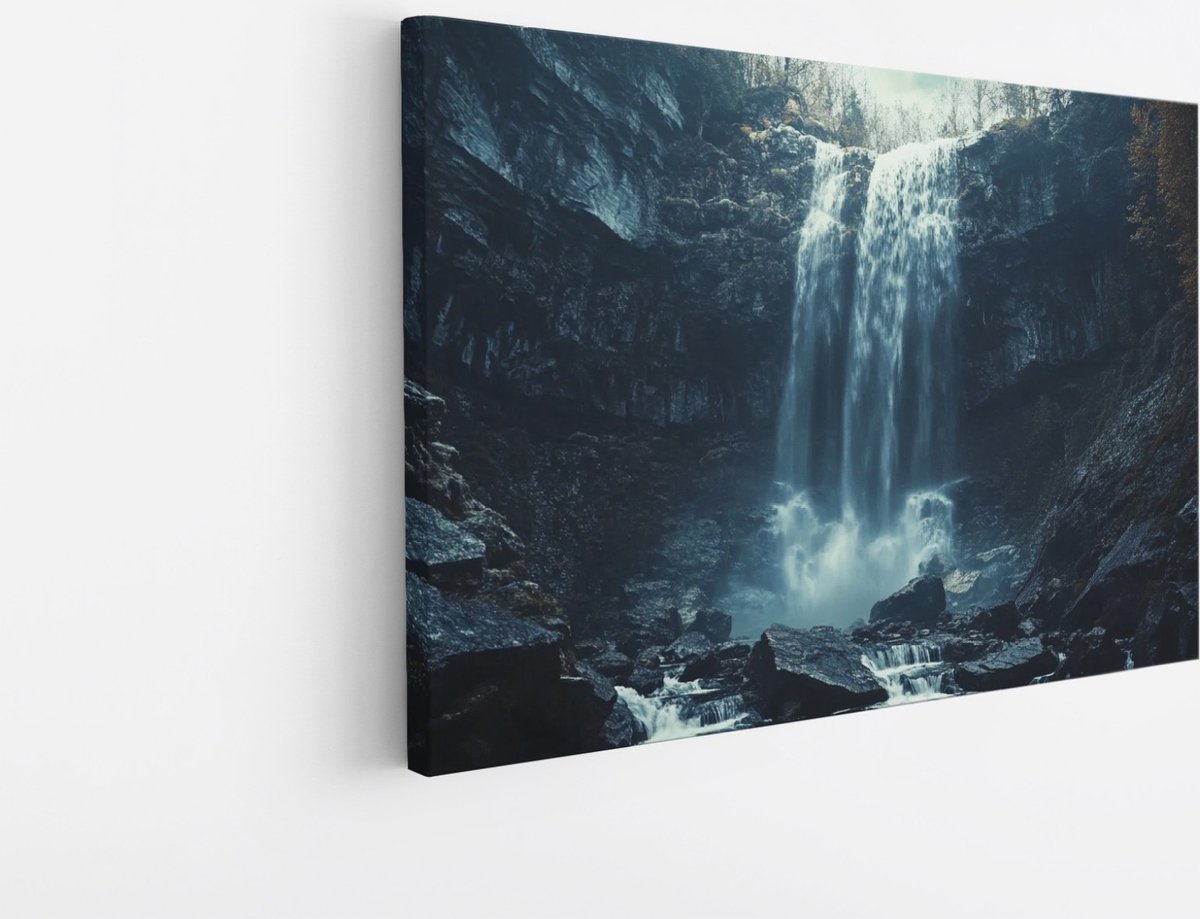 Saammp Canvas Schilderij - Natuur - Waterval - Rotsen - Ijsland - landschap - 150x100 - Foto op canvas - Wanddecoratie - Muurdecoratie Woonkamer - Slaapkamer decoratie - Canvas Print Multicolor