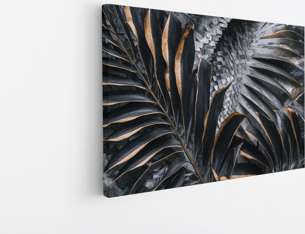 Saammp Canvas Schilderij - Bladeren van goud - Natuur - Bloemen - 120x80 - Foto op canvas - Wanddecoratie - Muurdecoratie Woonkamer - Kantoor Decoratie Multicolor