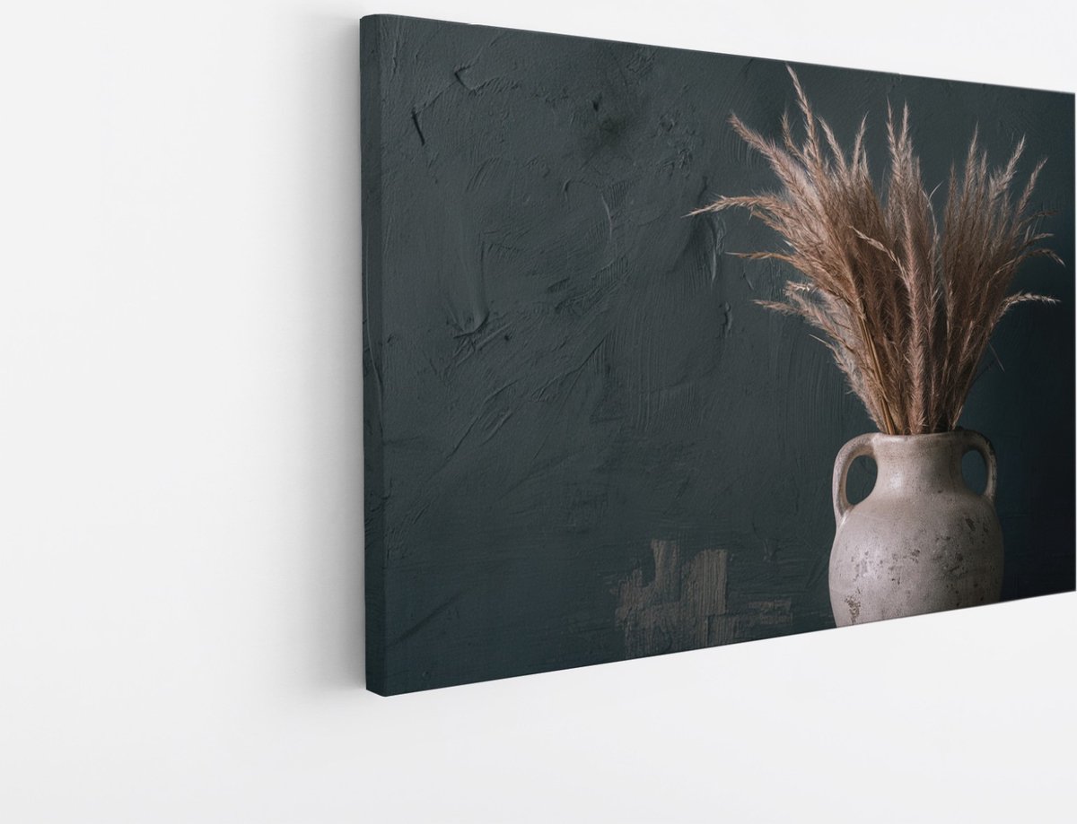 Saammp Canvas Schilderij - Pluimen in een vaas - Bloemen - Botanisch - 120x80 - Foto op canvas - Wanddecoratie - Muurdecoratie Woonkamer - Kantoor Decoratie Multicolor