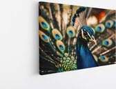 Saammp Canvas Schilderij - Pauw close-up - Bloemen - Dieren - Natuur - 60x40 - Foto op canvas - Wanddecoratie - muurdecoratie Woonkamer - Slaapkamer decoratie - Canvas Print