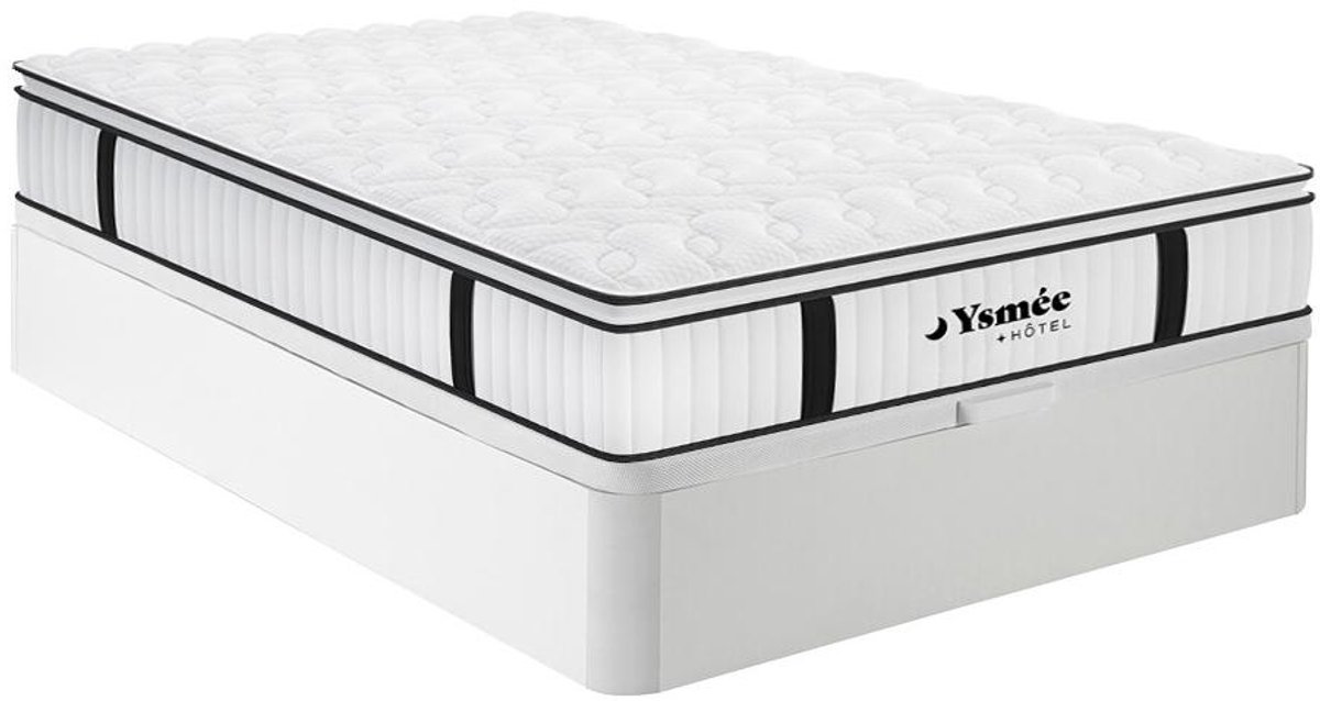 Vente-unique Set 160 x 200 cm bedbodem met opbergruimte, wit + brandwerend matras met pocketveren met ingebouwd dekmatras van 28 cm dik - DELICE van YSMÉE HOTEL