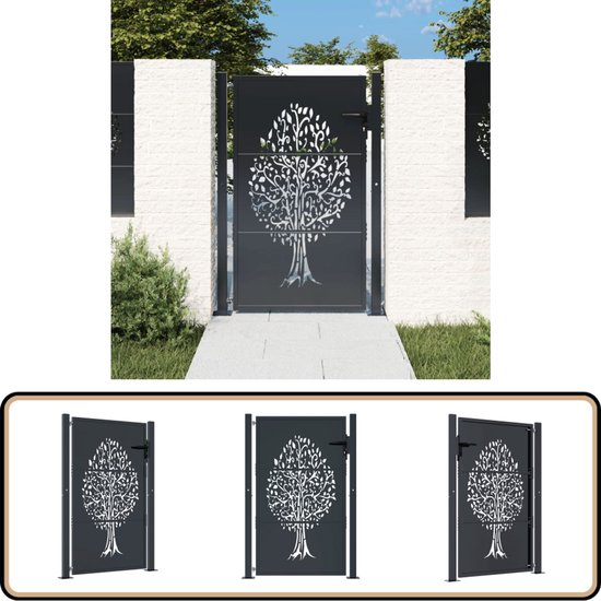 VidaXL Poort 105x130 Cm Staal Antracietkleurig Tuinpoort vidaxl-poort-105x130-cm-staal-antracietkleurig-tuinpoort