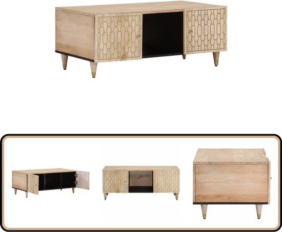 WOHNLING design salontafel set van 2 mango massief houten bijzettafels rond | Salontafel met metalen poten bruin | Placemat 2-delige nesttafel hout/metaal zwart