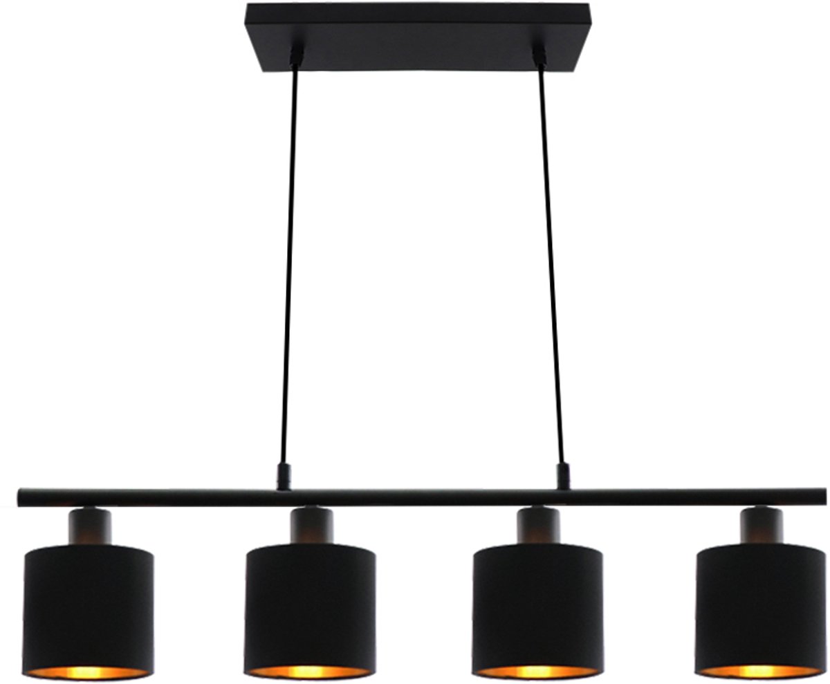 Olucia - KOGE - Hanglamp - Zwart / Goud - 4L - Geschikt voor Eettafel - Vorm: Rechthoek